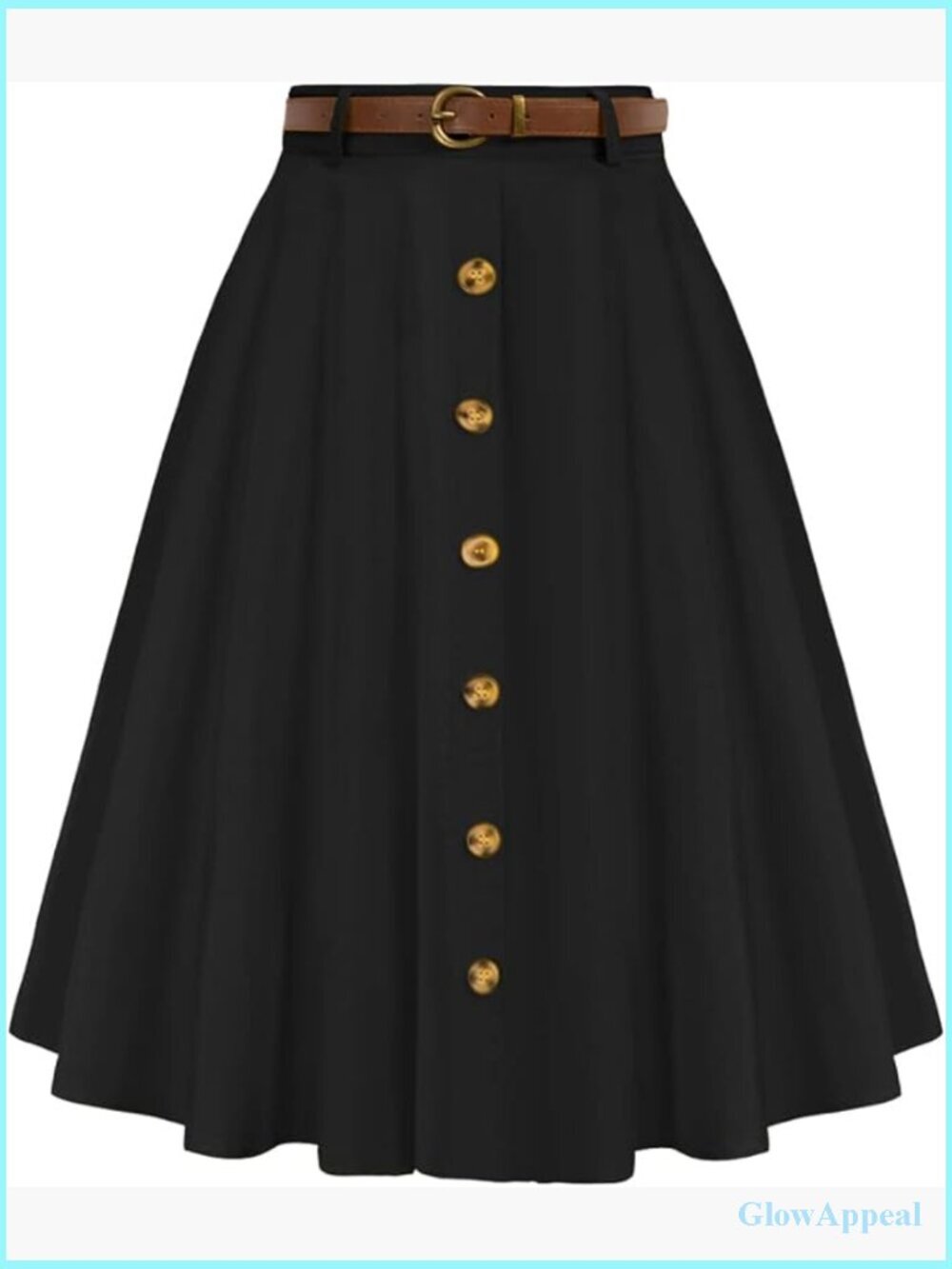 High Waist A-Line Flared Midi Skirt with Pockets & Belt